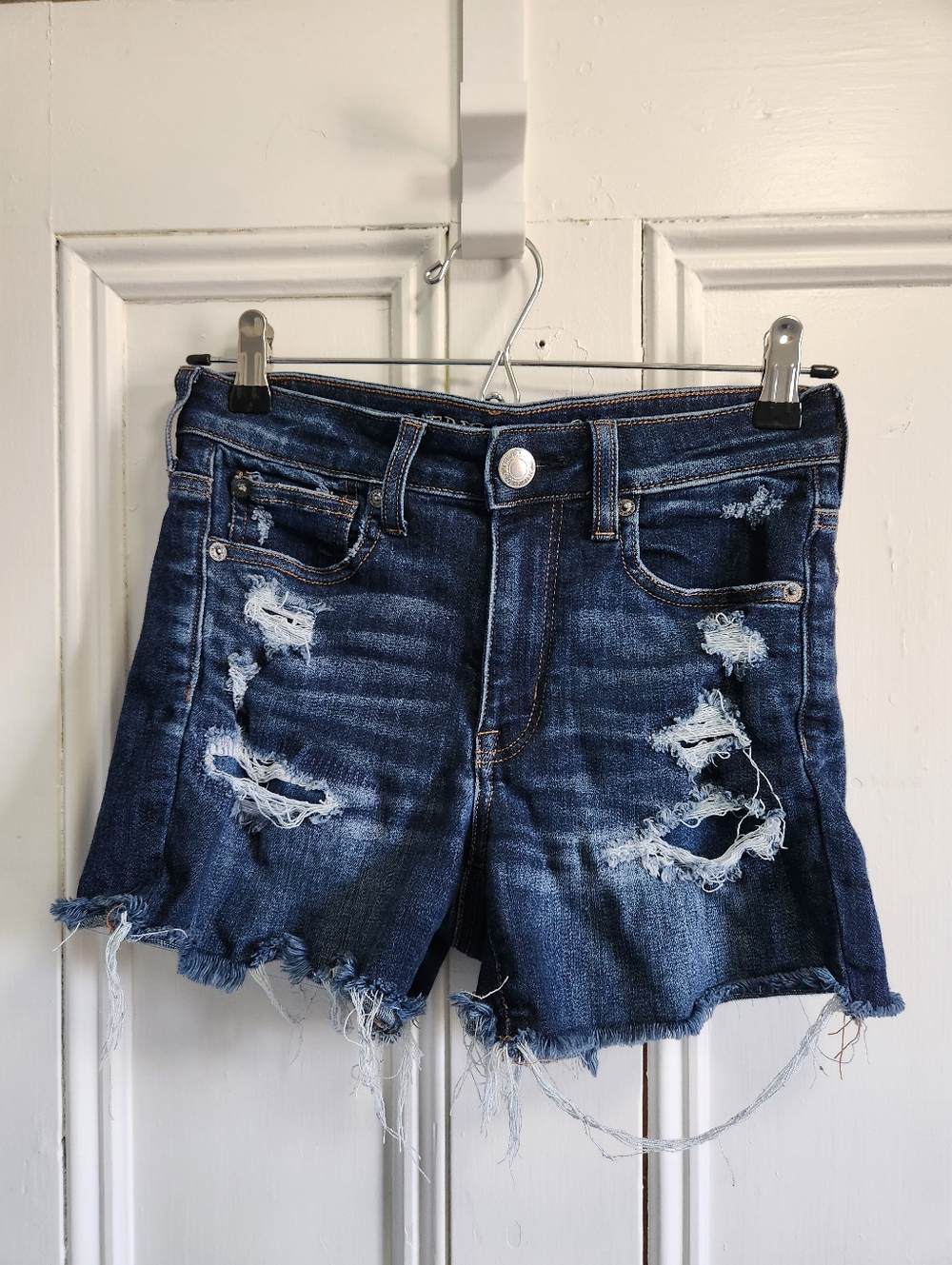 American Eagle Outfitters High-Rise Distressed Denim Shortie Shorts - Size 2